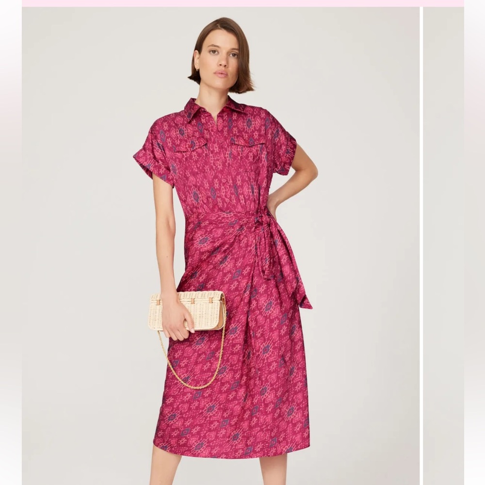 Lauren Ralph Lauren Seagill Geo-Print Shantung Tie-Waist Dress Size 16